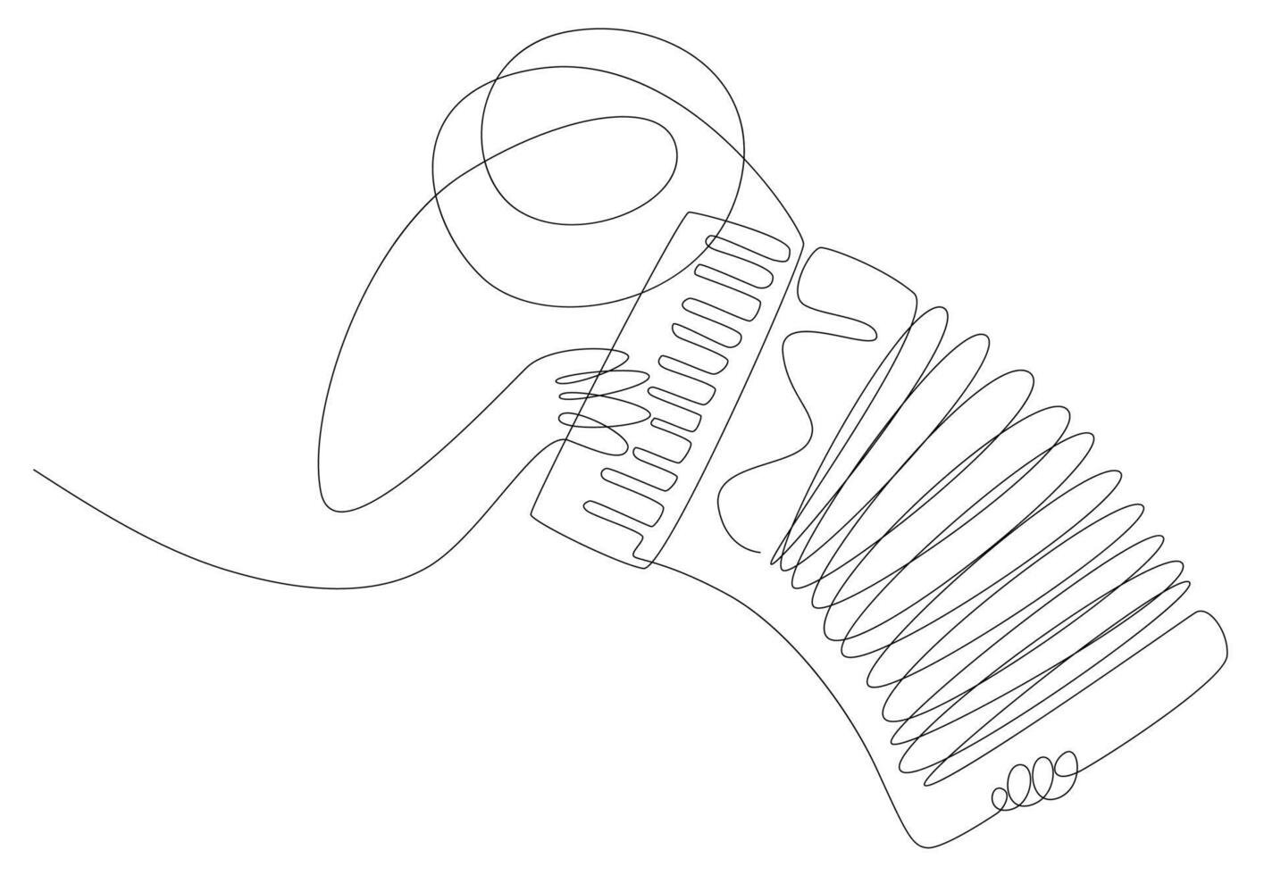 Man playing lively tunes on accordion and brass instruments, accordion player performing folk music continuous line vector