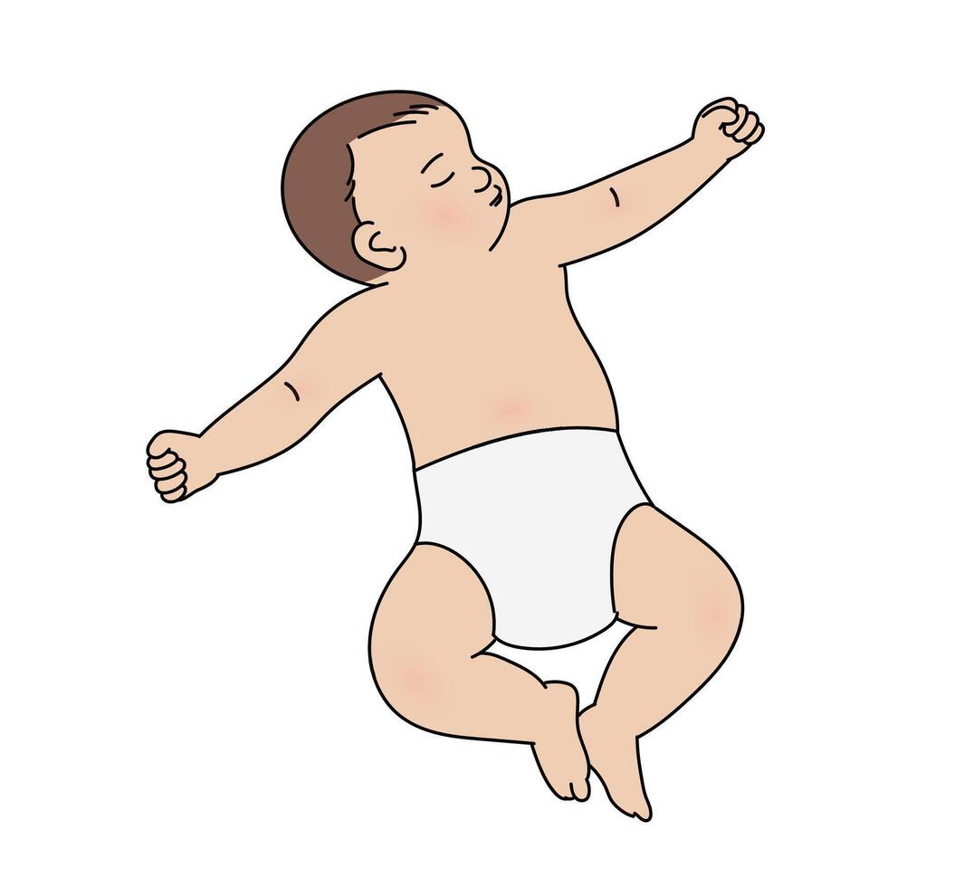 Sleeping newborn baby, cute baby sleeping, smiling baby lying on a bed sleeping illustration vector
