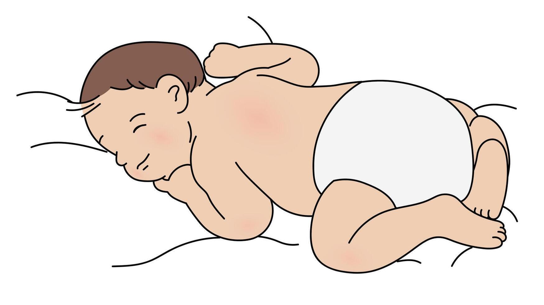 Cute baby sleeping illustration, Smiling baby lying on a bed sleeping, sleeping newborn baby vector