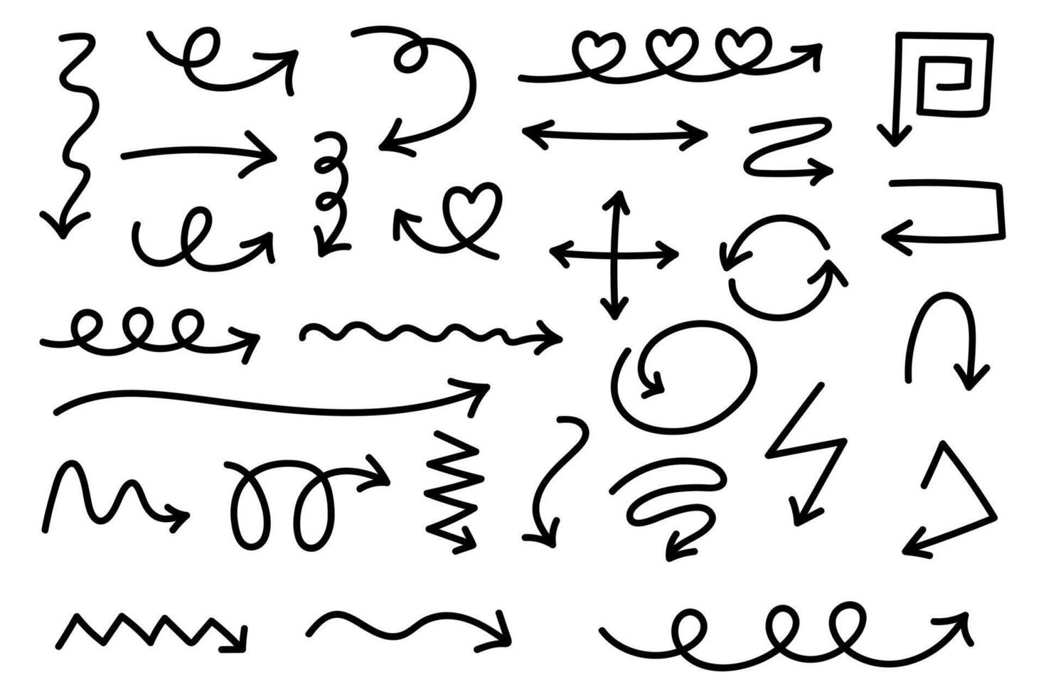 Hand drawn arrow, doodle arrow set, arrow marker vector