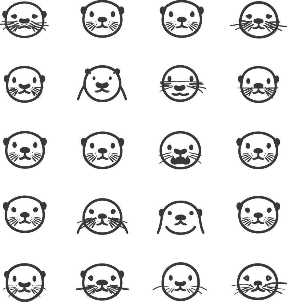 A Collection Of 20 Hand Drawn Otter Faces With Variations In Facial Features vector