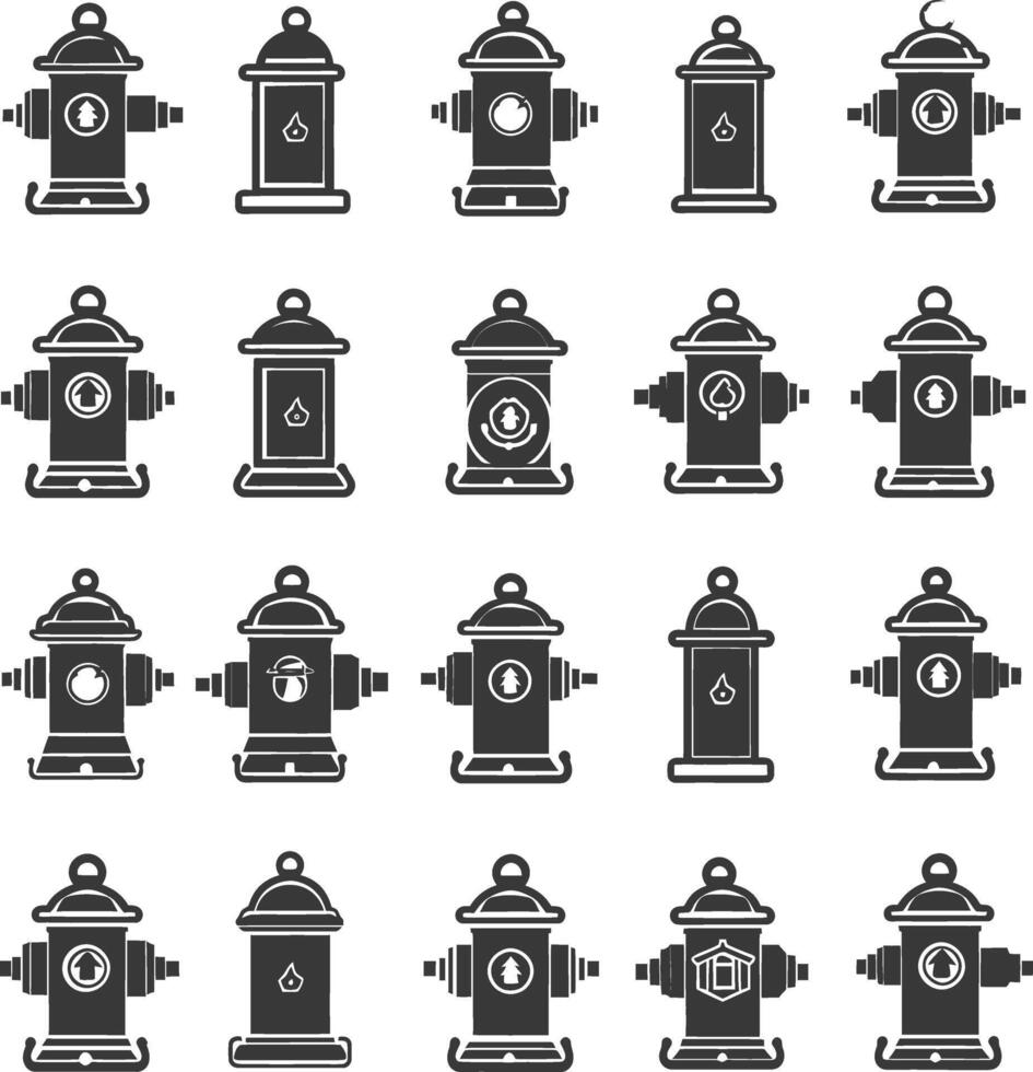 A Collection Of 18 Fire Hydrant Icons In Black And White vector