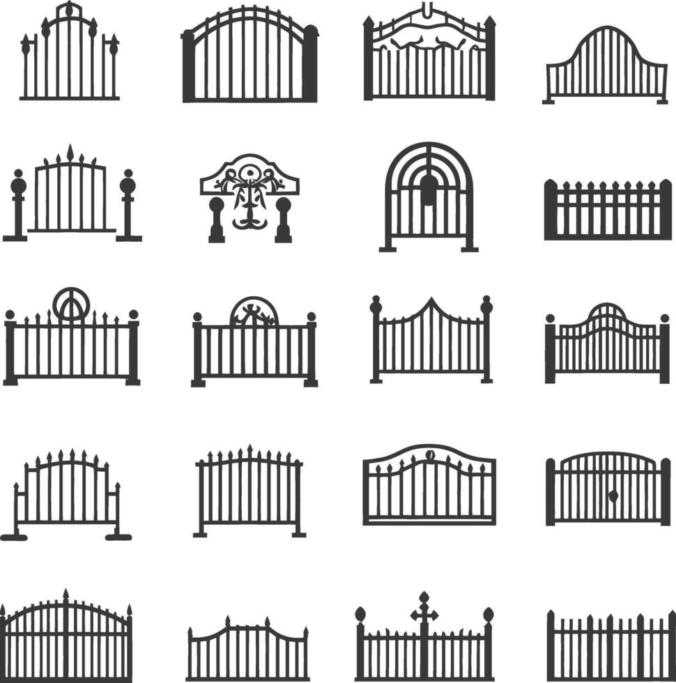 A Collection Of 18 Different Gate Designs In Black And White vector