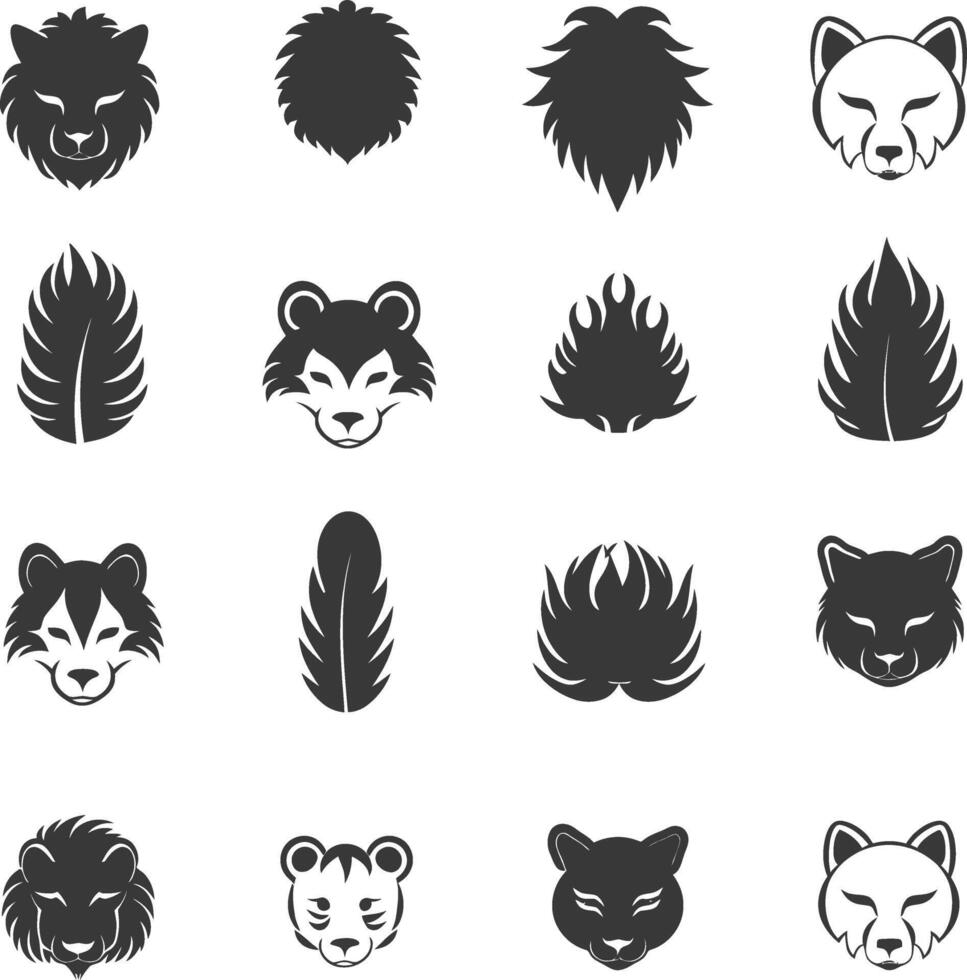A Collection Of Animal Head Silhouettes With Various Hair And Mane Styles vector