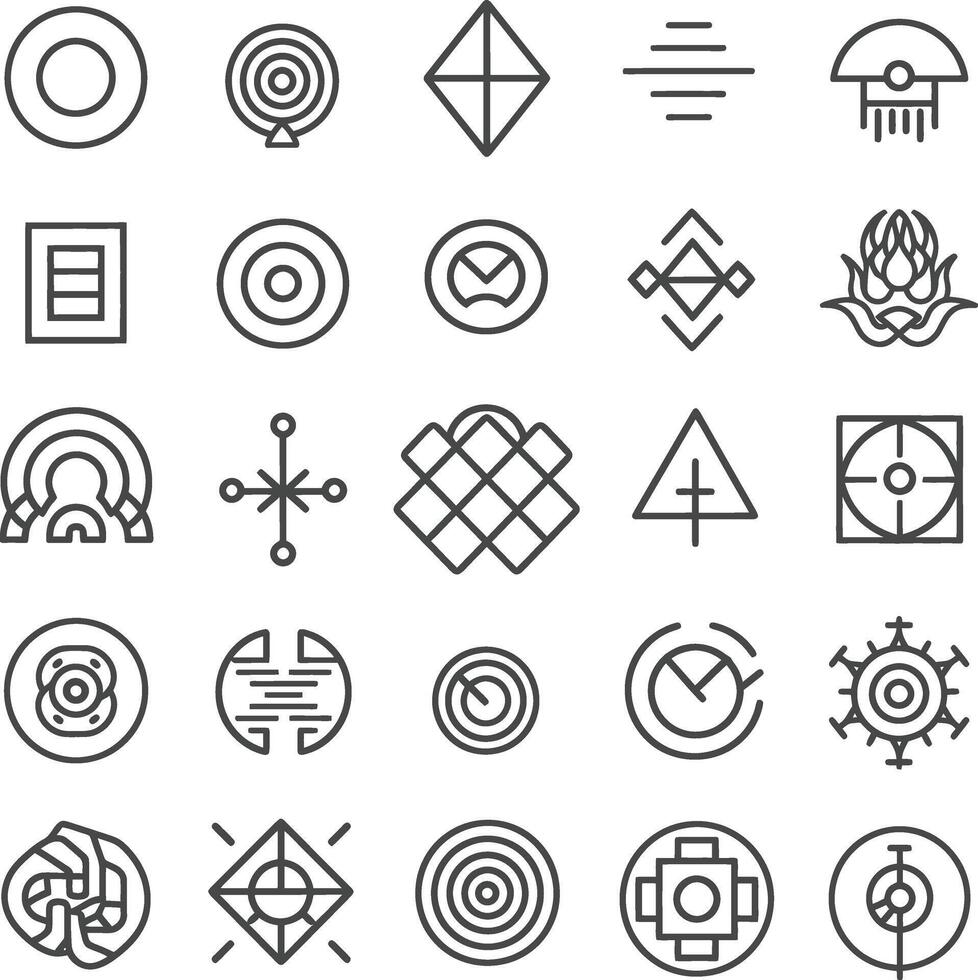 A Collection Of 25 Unique Geometric Line Art Icons vector