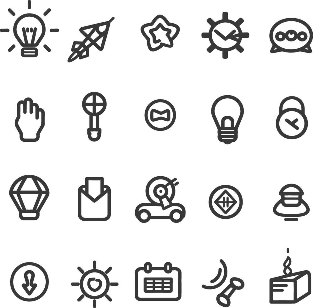 A Collection Of 20 Simple Line Icons Depicting Diverse Concepts vector