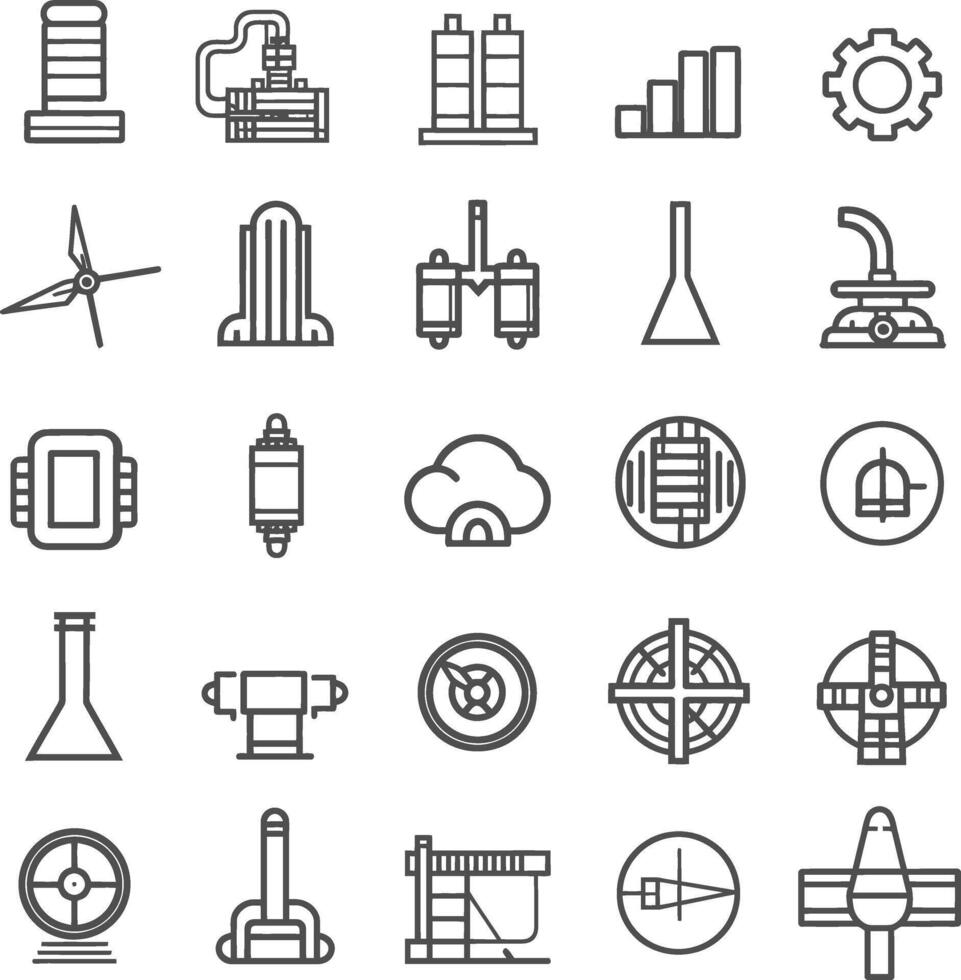 A Collection Of 25 Line Icons Representing Various Industrial And Technological Concepts vector