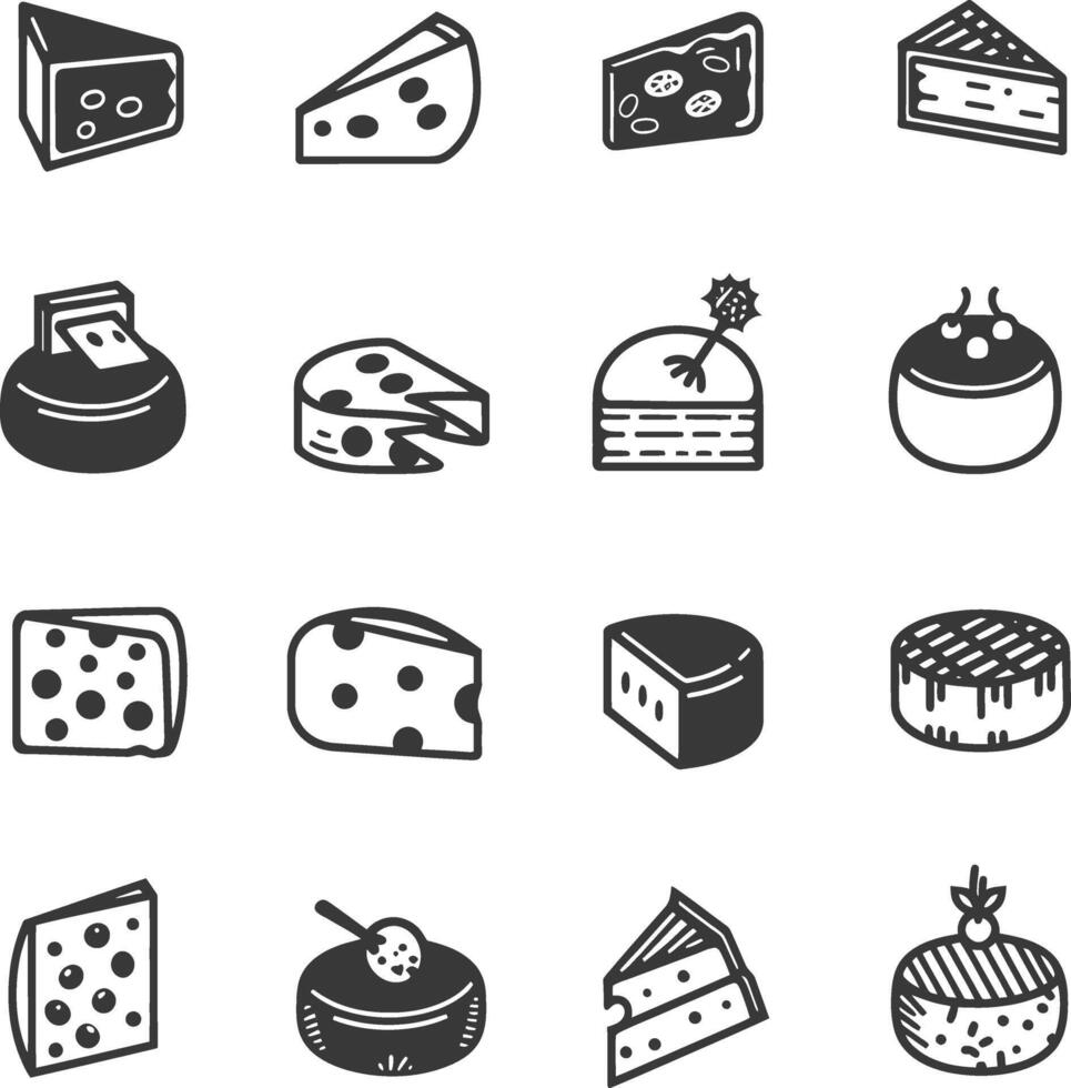 A Collection Of Black And White Cheese Icons vector