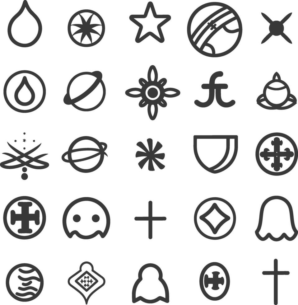 A Collection Of 25 Unique Black And White Geometric Shapes And Symbols vector