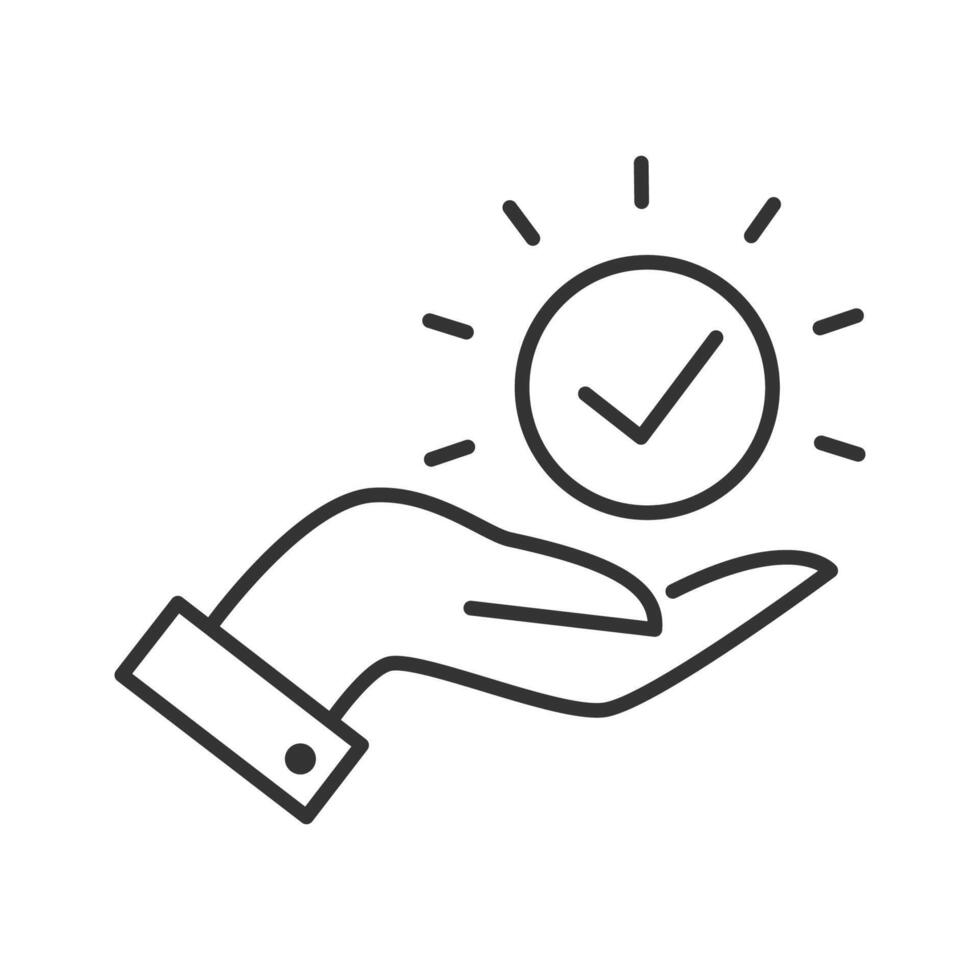Outline check mark on the palm hand icon simple flat style illustration. vector