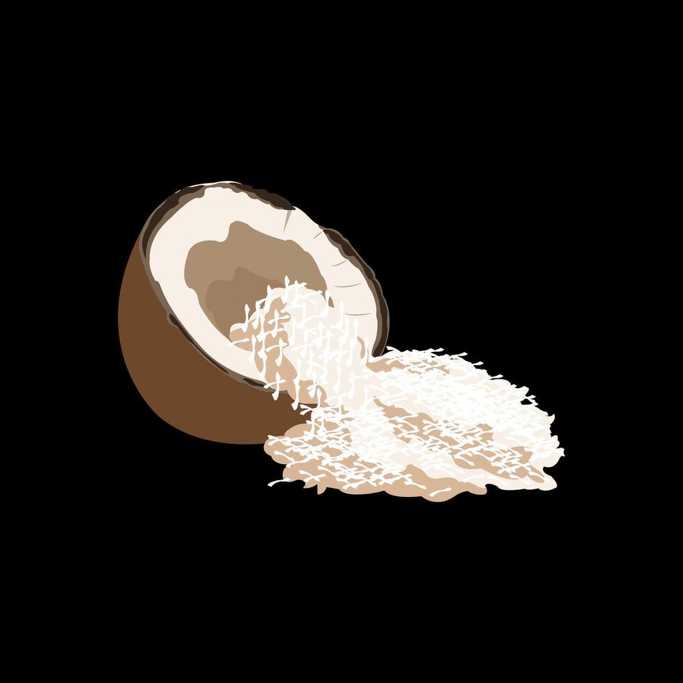 Editable illustration of grated coconut. Old coconut for coconut milk vector