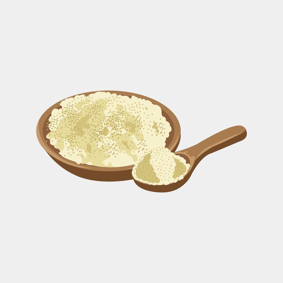 Seasonings on a bowl and an editable wooden spoon vector