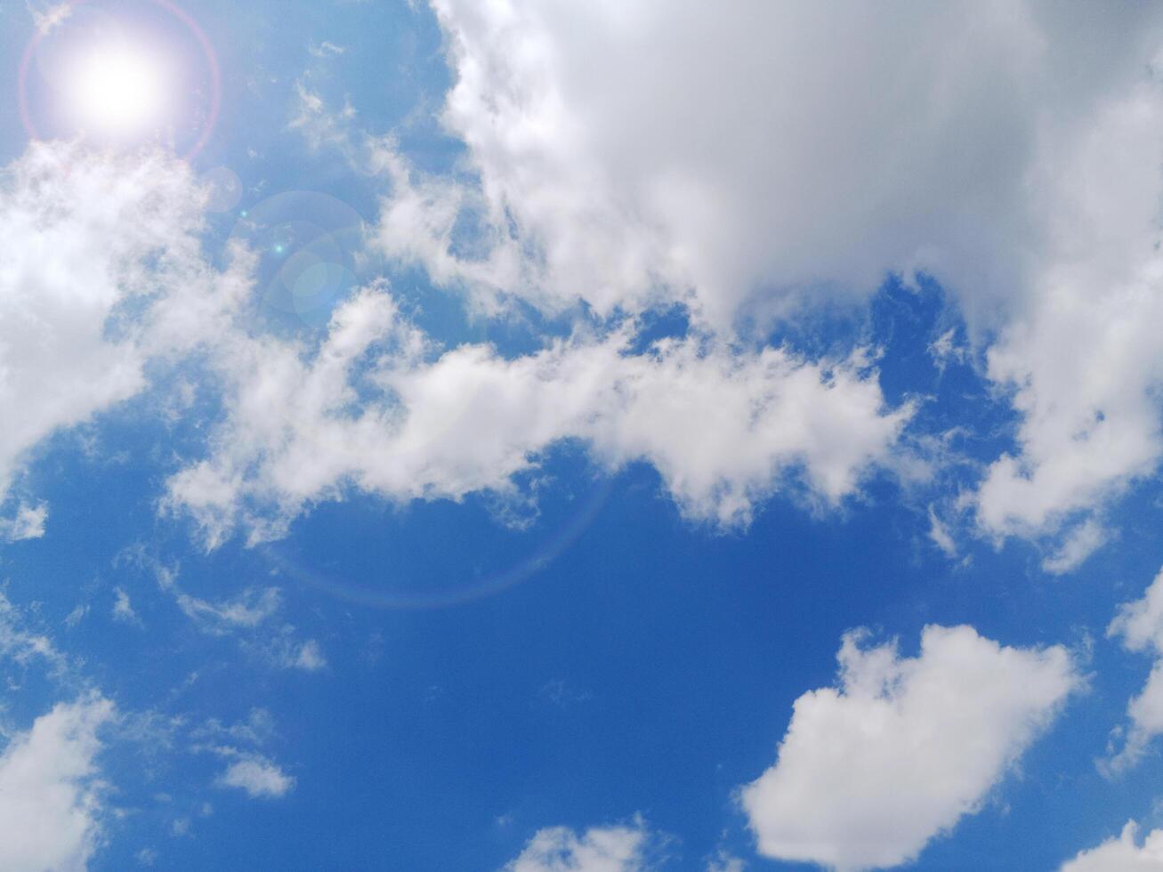 Beautiful, blue summer sky with fluffy clouds photo