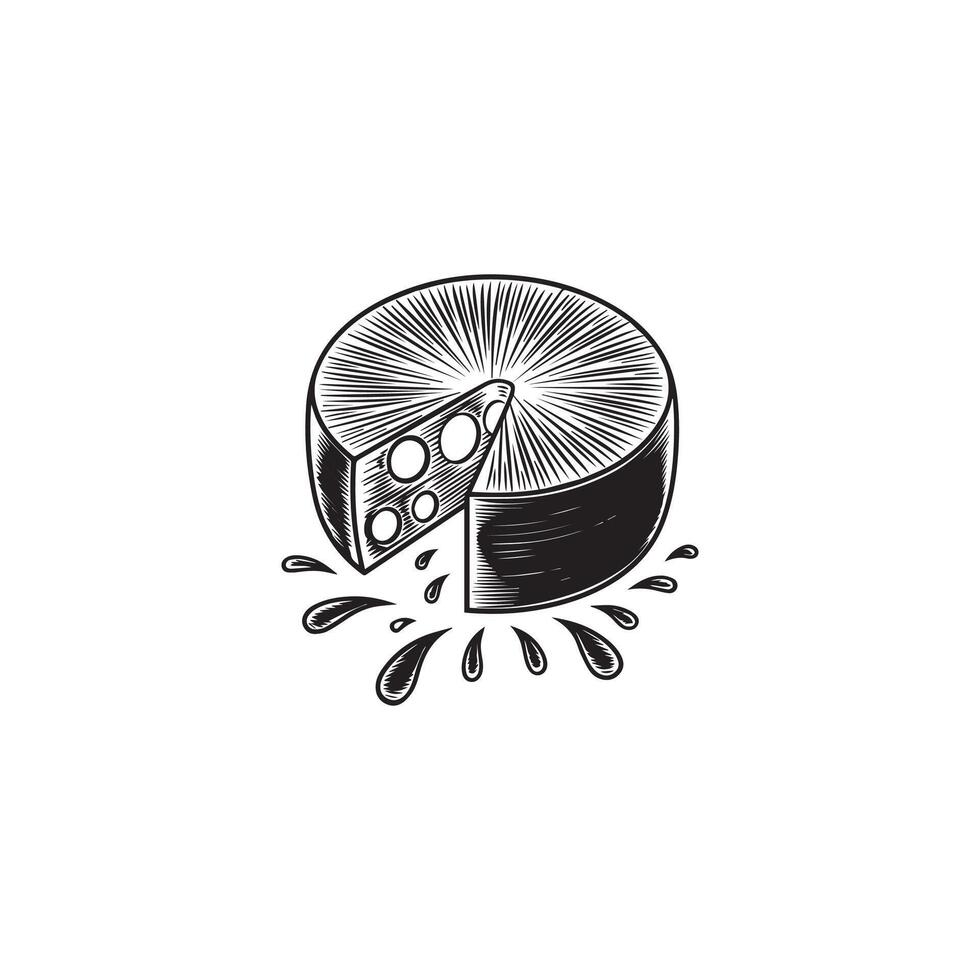 A black and white logo of a piece of cheese vector