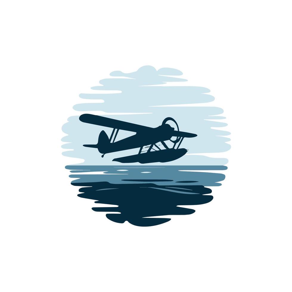 Airplane flying over the ocean, illustration vector