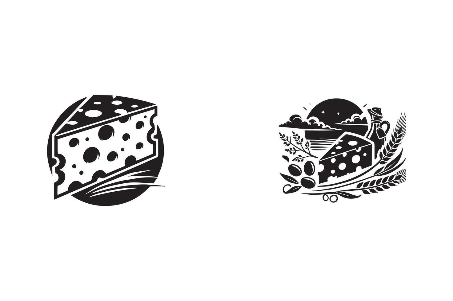A set of black and white logos for cheese vector