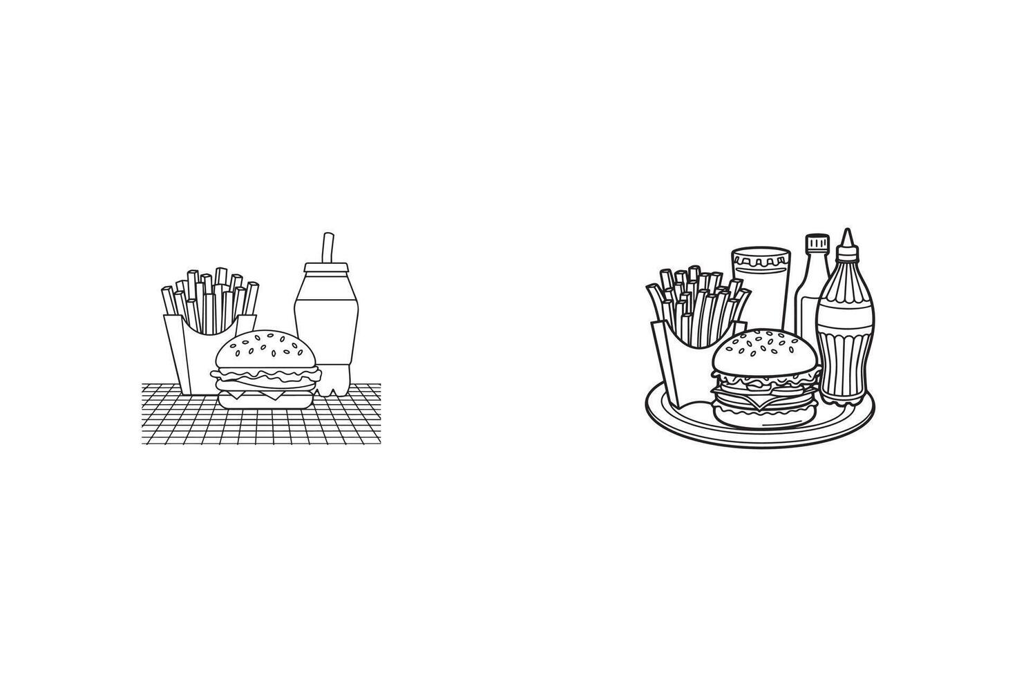 A hamburger, fries and soda on a plate vector