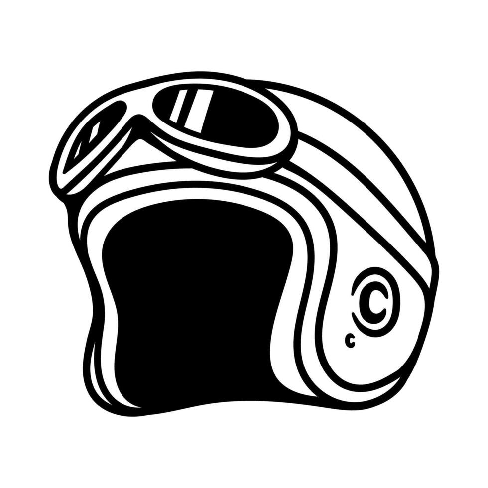 retro motorcycle helmet isolated drawing line art style sketch classic vintage design illustration vector