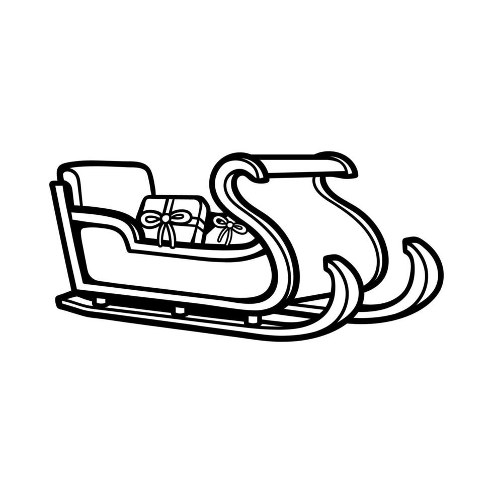 santa claus sleigh with a presents isolated drawing line art style sketch classic vintage design illustration vector