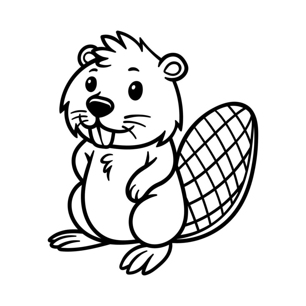 cartoon character of fun beaver chillin isolated drawing line art style sketch classic vintage design illustration vector