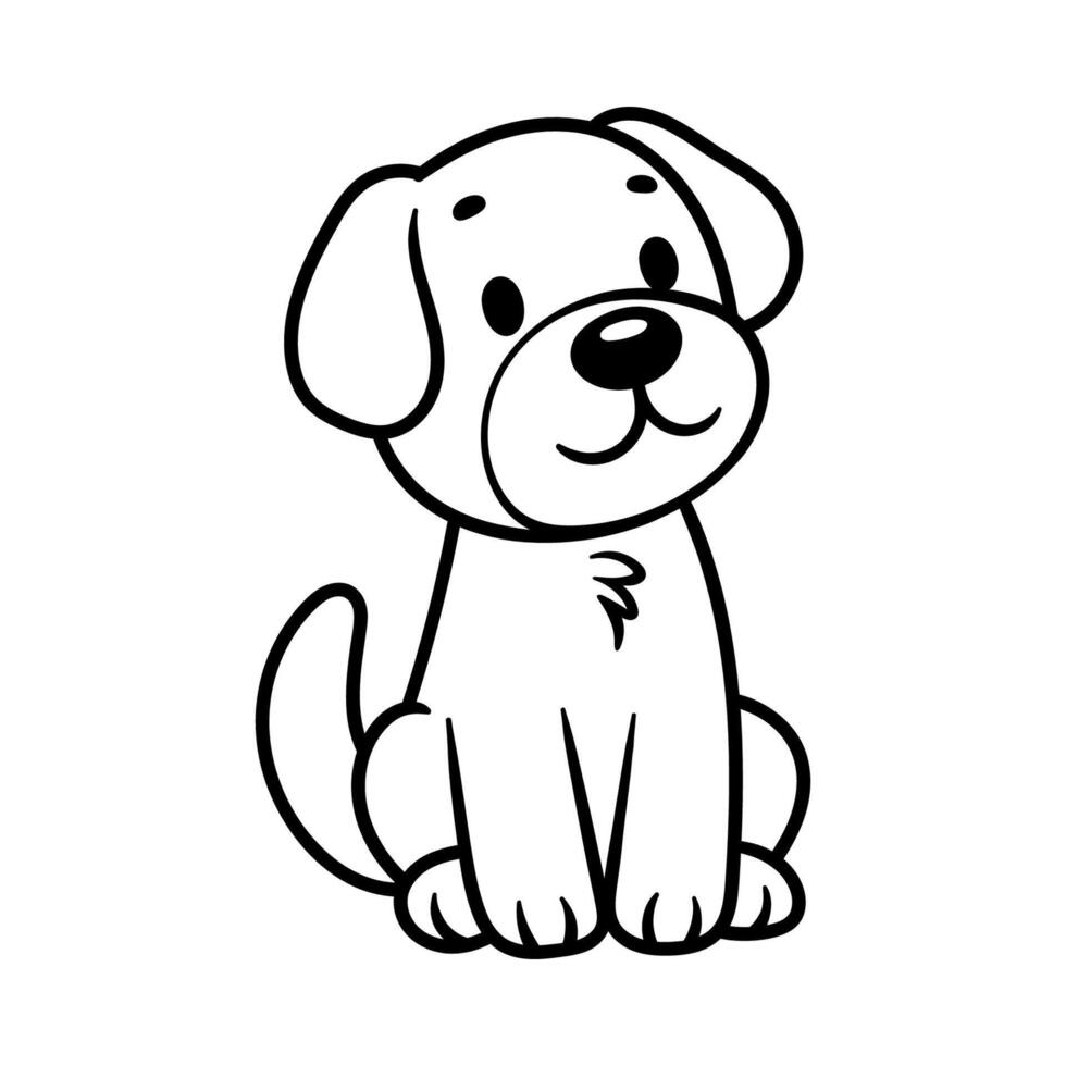 fun cartoon of sitting dog isolated drawing line art style sketch classic vintage design illustration vector