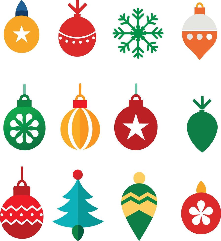 Colorful Christmas ball tree collection set illustration vector