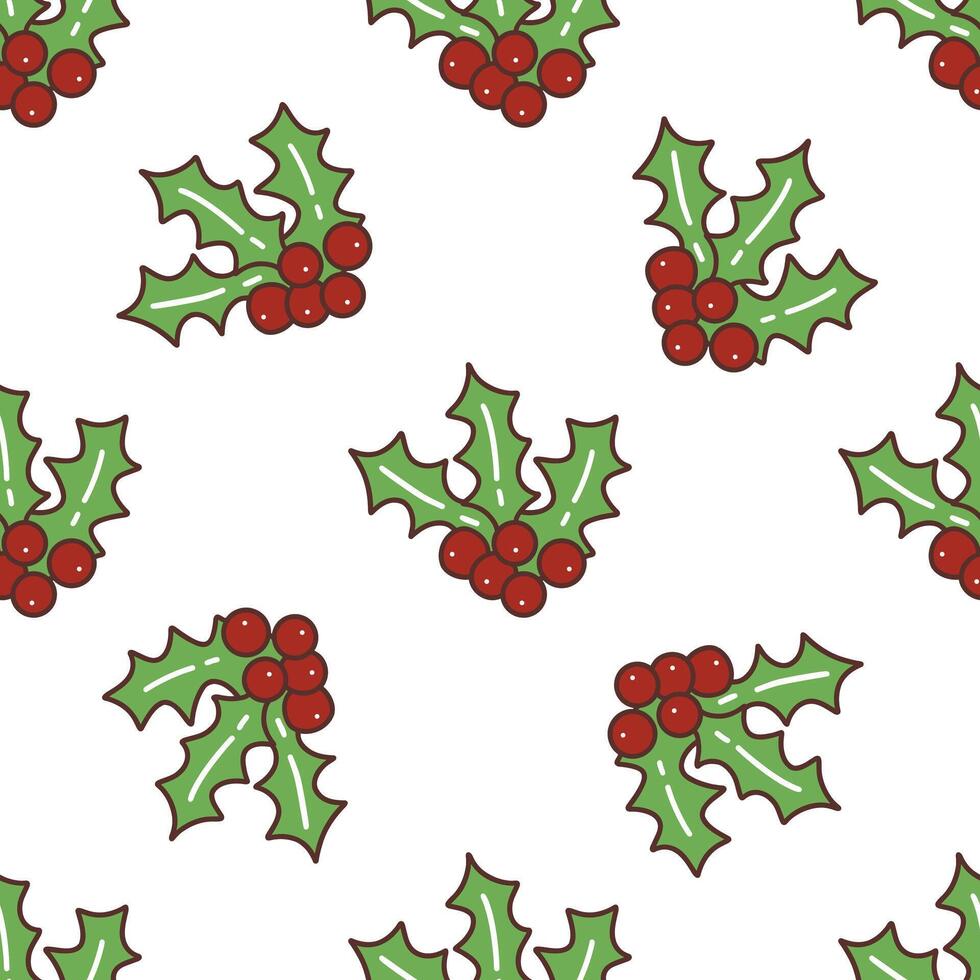 Seamless pattern with sprig of holly berry. doodle vector