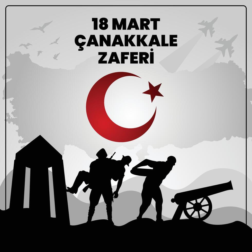 Turkish victory of canakkale. March 18. Turkish flag moon and star. vector