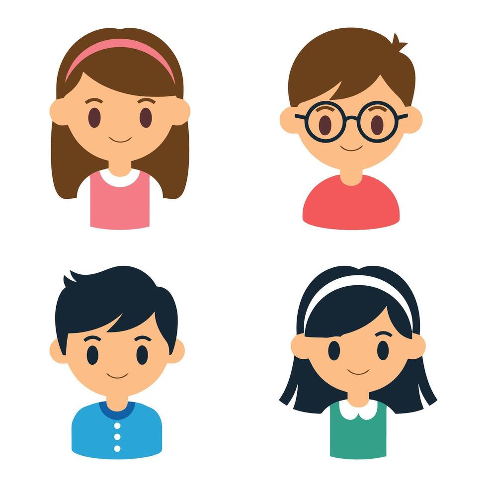 Children in various hairstyles and outfits Avatar Icons set bundle vector