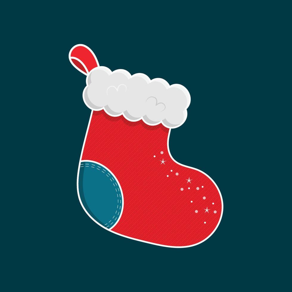 illustration of a Christmas knitted red sock. Christmas decorations. vector