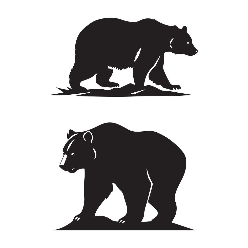 black bear walking pose silhouettes against a white background vector