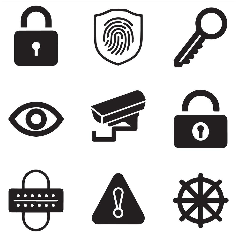 Stylish Surveillance and Lock Icons vector