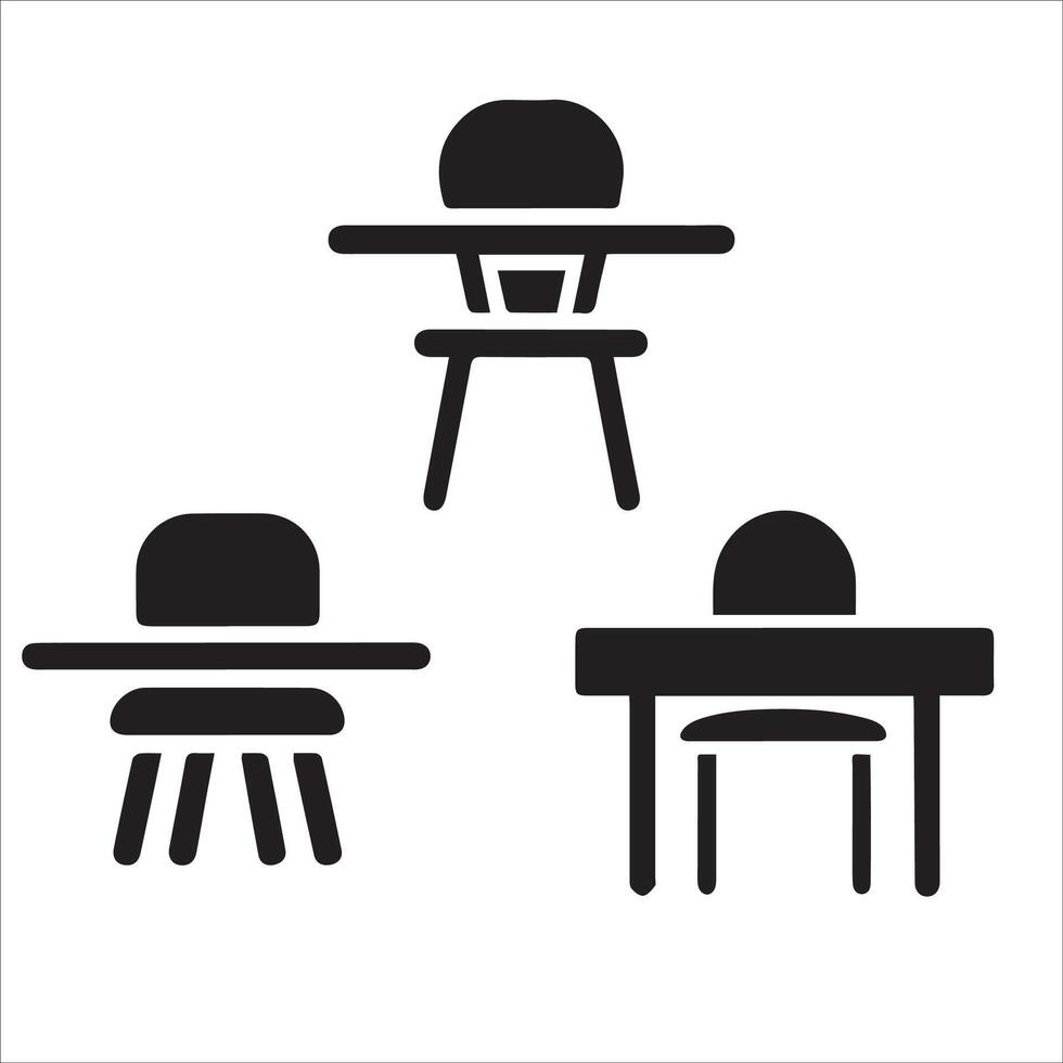 Black and White Chair and Desk Icon Set vector