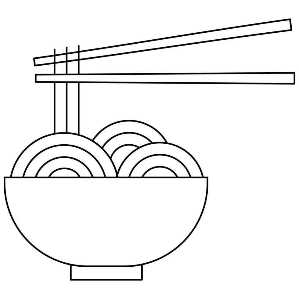 Noodles with chopsticks icon. Simple noodle logo thin line icon flat design. Noodle in bowl with chopstick illustration vector