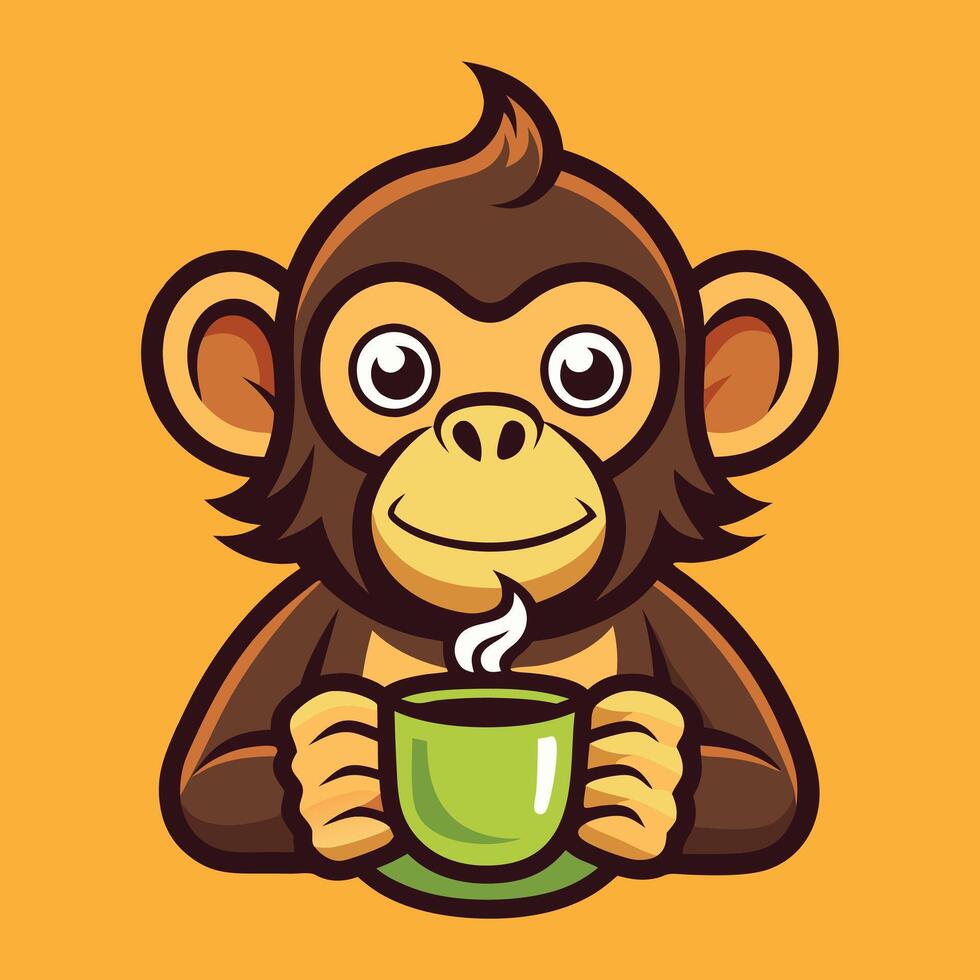 Monkey hanging on liana illustration in cartoon style. vector