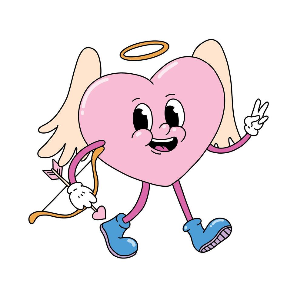 cute retro cartoon character of cupid heart for Valentine's day poster, print, card, sticker, invitation, sublimation. etc. EPS 10 vector
