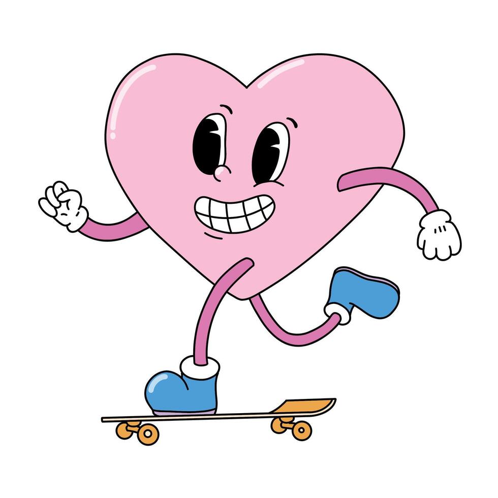 Valentine's day retro cartoon character of a heart mascot for prints, cards, posters, banners, stickers, sublimations, etc. EPS 10 vector