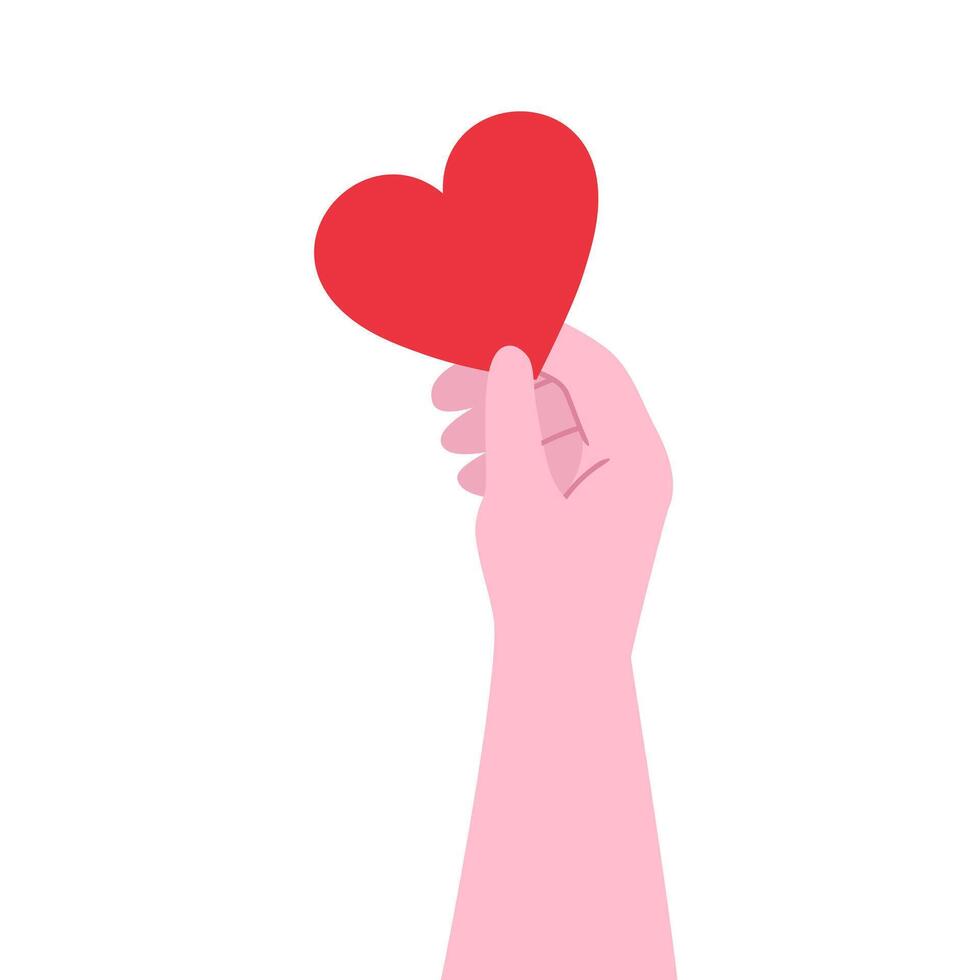 Hand holding red heart illustration isolated on white background vector