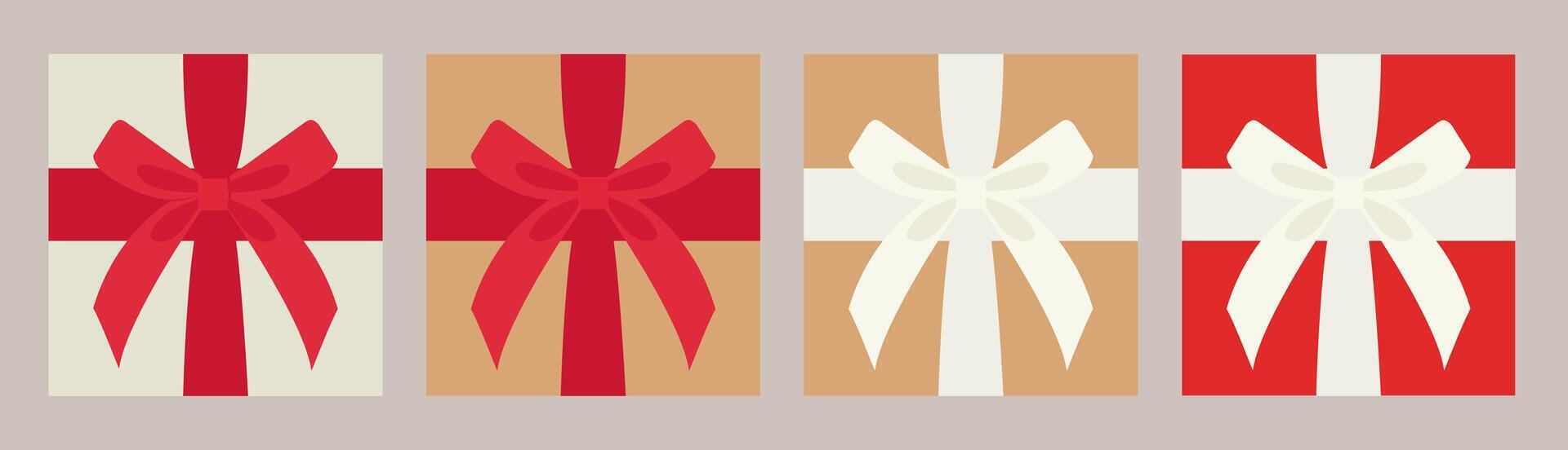 Set holiday gift square boxes with ribbons and bows vector