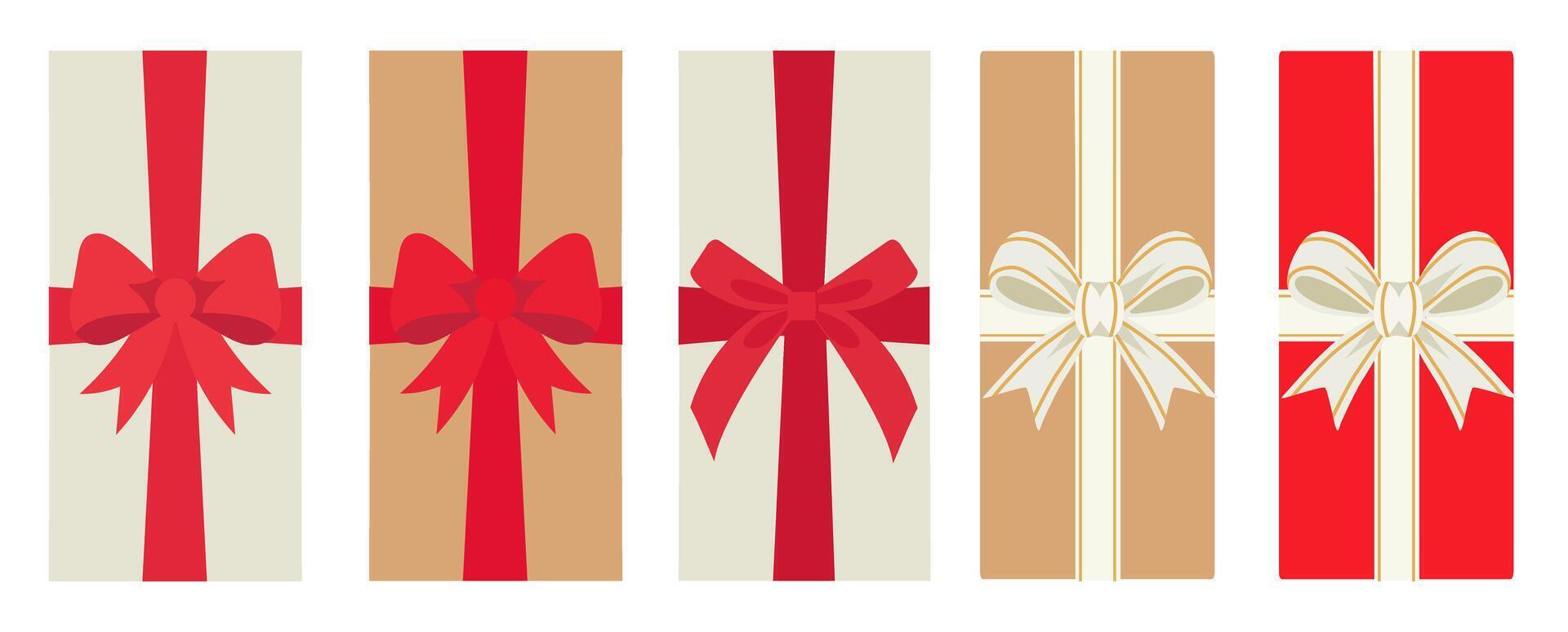 Set holiday gift rectangular boxes with ribbons and bows vector