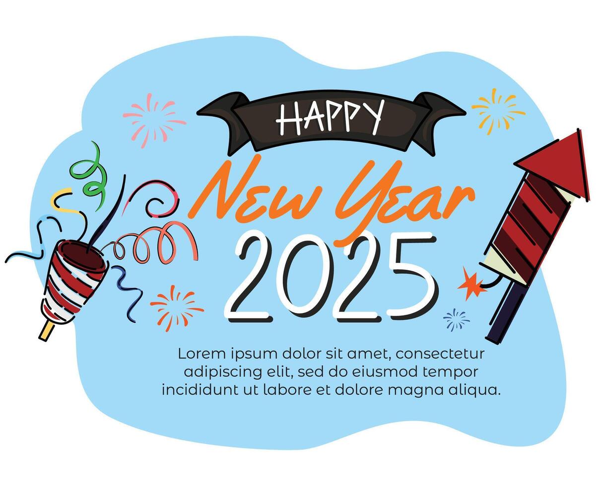 hand draw new year background with firework illustration doodle vector