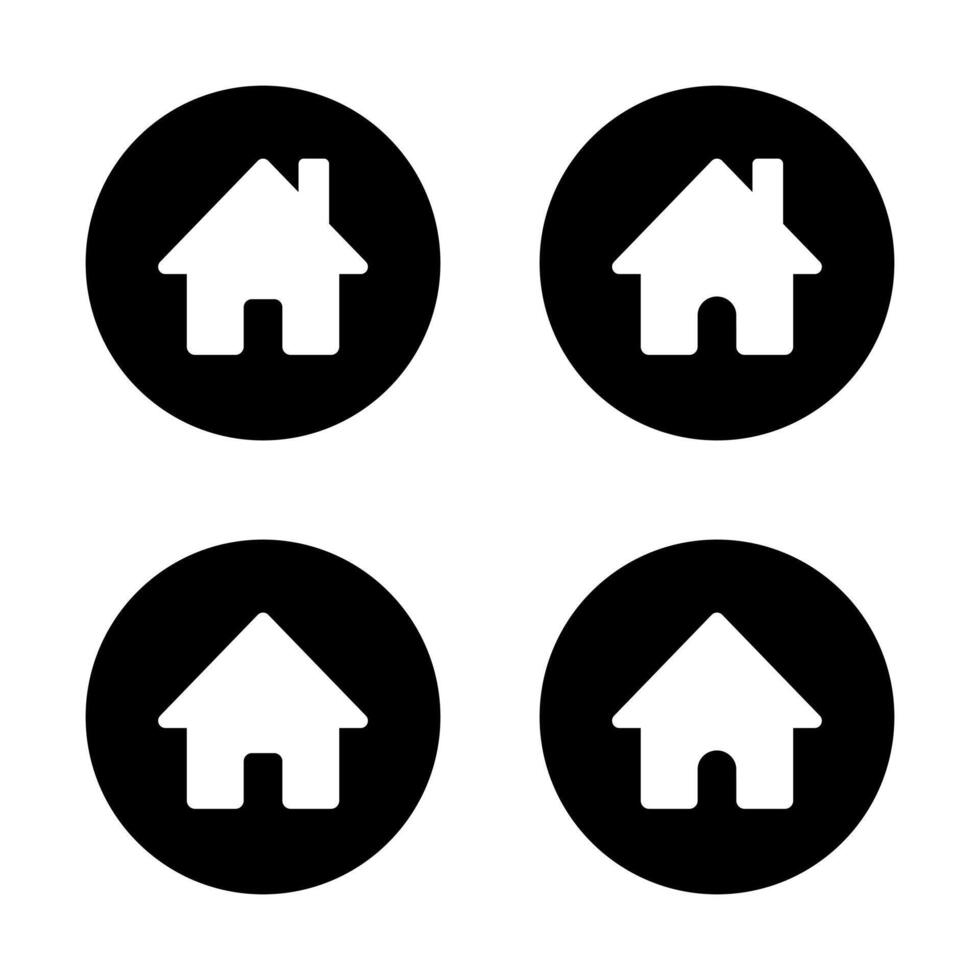 Web home icon set on black circle. House, homepage sign symbol vector