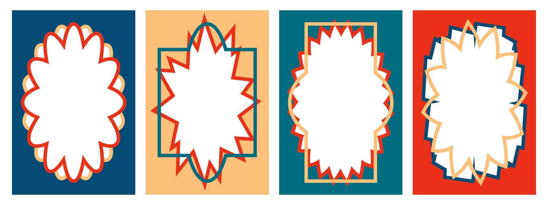Wave scalloped edge frames collection. Trendy graphic template. Hand drawn illustration isolated on white background. vector