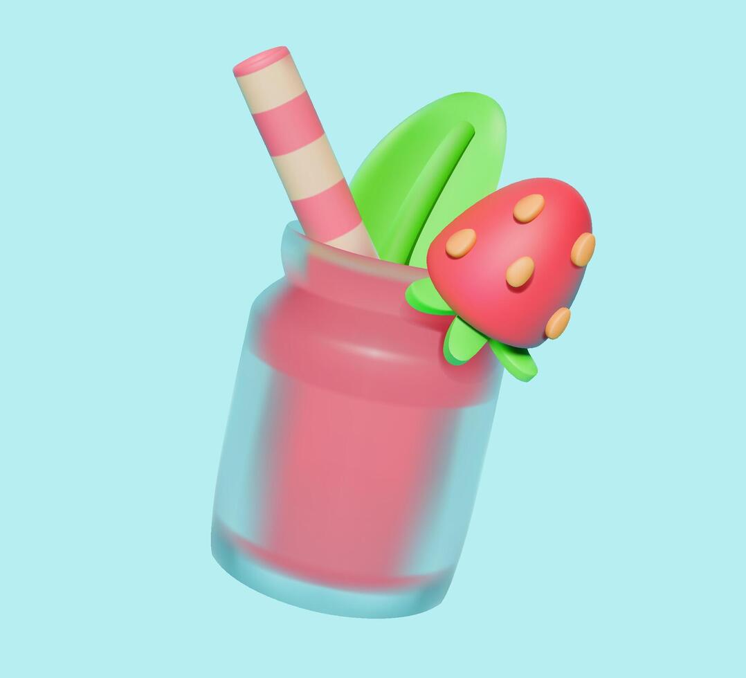 3D Strawberry Smoothie Jar with Straw vector