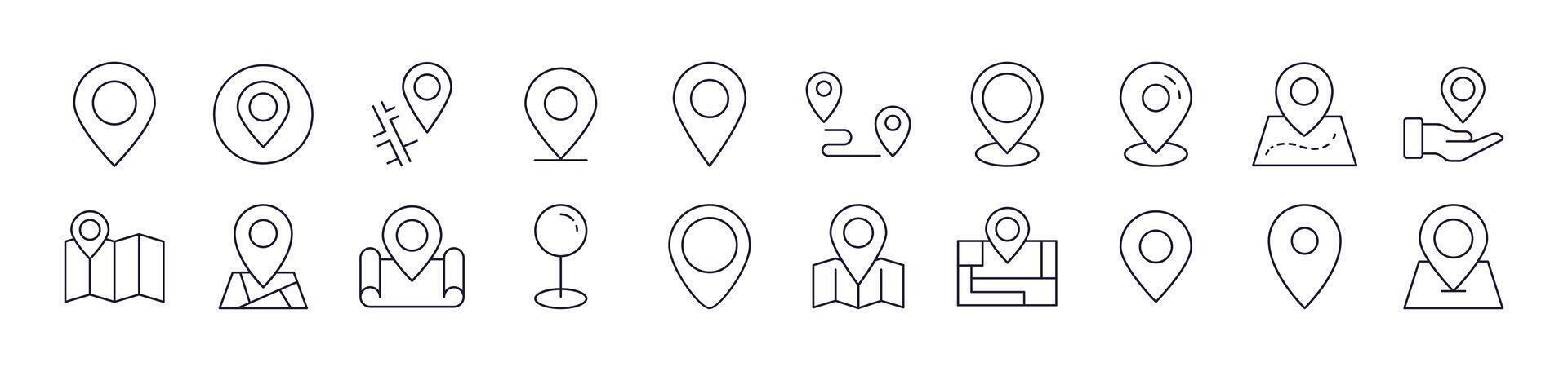 Pack of Line Icons of Map Pin. Editable Stroke. Minimalistic Linear Pictogram for Design of Cards, Apps, Banners, Posts vector