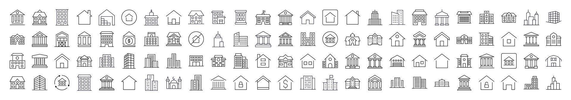 Different Constructions Line Icon Pack. Editable Stroke. Minimalistic Linear Pictogram for Design of Cards, Apps, Banners, Posts vector