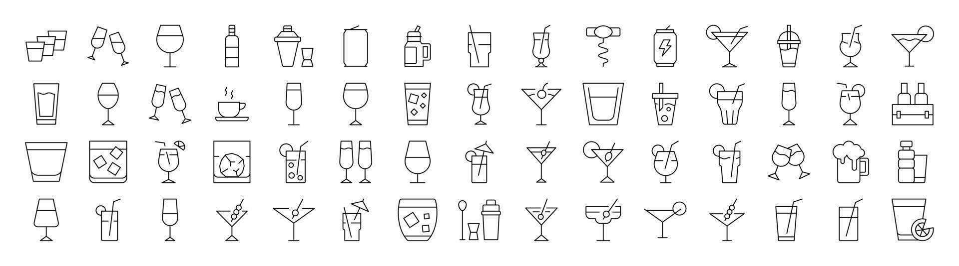Coffee, Champaign, Wine, Cocktail, Soft Drink Outline Icon Collection. Editable Stroke. Perfect for Infographics, Articles, Books, Flyers, Banners vector