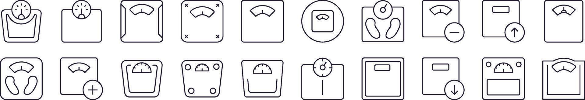 Floor Scale Line Icon Pack. Editable Stroke. Minimalistic Linear Pictogram for Design of Cards, Apps, Banners, Posts vector