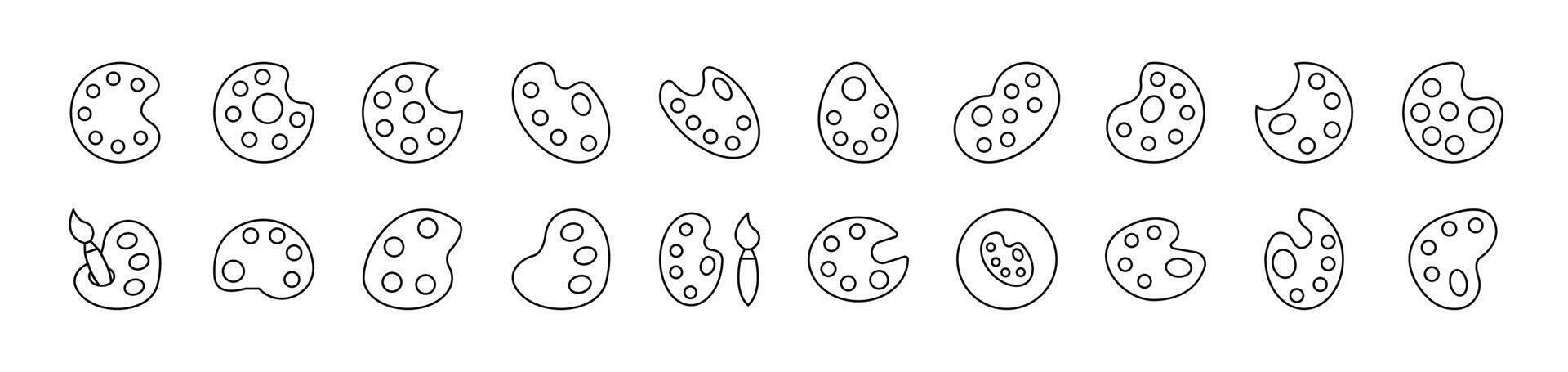 Set of Line Icons of Paint palette, Watercolor. Editable Stroke. Minimalistic Linear Pictogram for Design of Cards, Apps, Banners, Posts vector