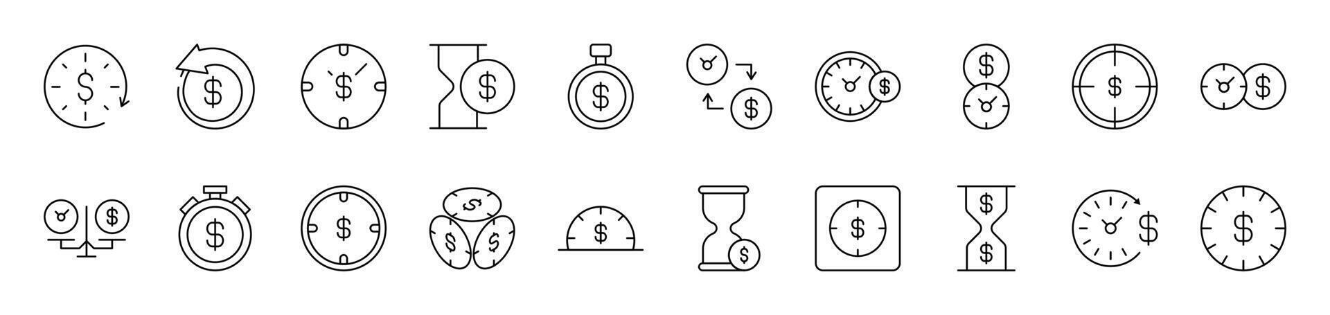 Dollar and Money Outline Icon Collection. Editable Stroke. Perfect for Infographics, Articles, Books, Flyers, Banners vector